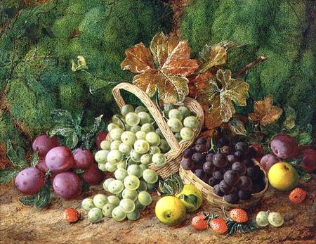 Still Life with Plums, Apples and Baskets of Grapes od George Clare