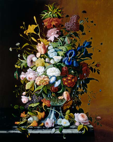 Blumenstrauss into glass cup od George Cochran Lambdin