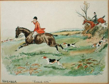 The Month of November: Hunting (pen & ink and w/c on paper) od George Derville Rowlandson