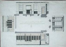 Section of the Intended Library at Cobham Hall, Kent  & ink with coloured washes on