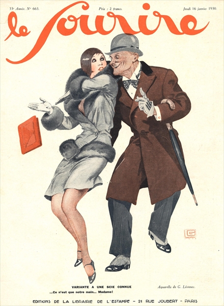 Front cover of ''Le Sourire'', January 1930 (colour litho)  od Georges Leonnec