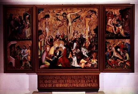 The Crucifixion, triptych with side panels depicting scenes from the Passion od German School
