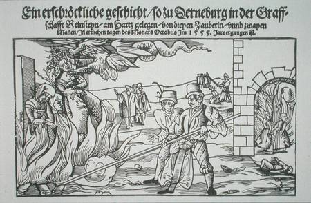 Three Witches Burned Alive, pamphlet illustration od German School