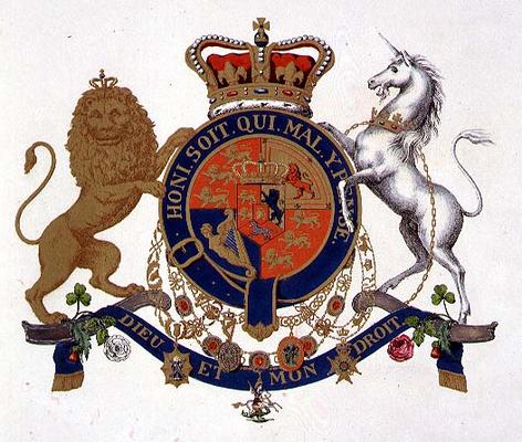 Crest of the King of the United Kingdom of Great Britain and Ireland, Defender of the Faith and King od German School, (19th century)