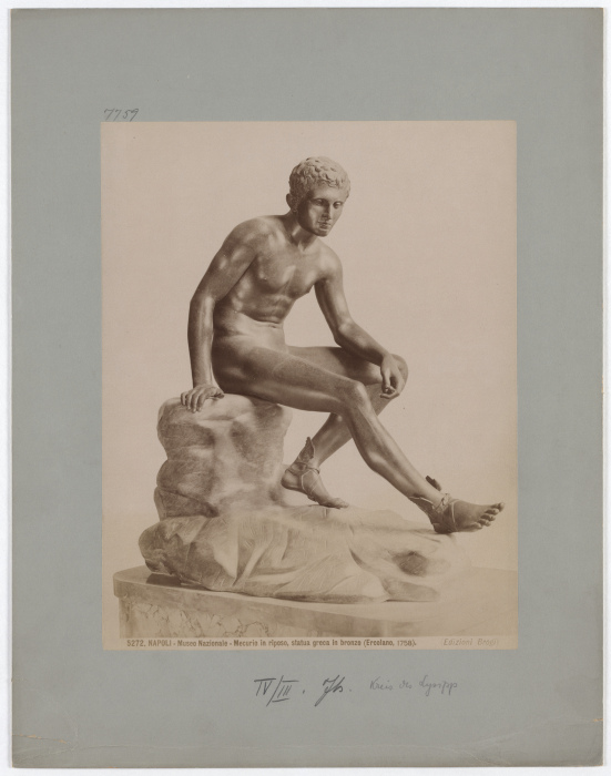 Naples: National Museum, Mercury at rest, Greek bronze statue, No. 5272 od Giacomo Brogi