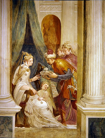 Right hand wall depicting Sophonisba with her child receiving the next pot of poison od Giambattista Zelotti