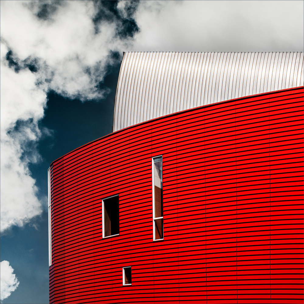 Three tiny windows in red wall od Gilbert Claes