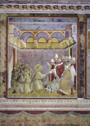 Die Bestaetigung der Ordensregel des hl. Franziskus durch Papst Innozenz III. od Giotto (di Bondone)
