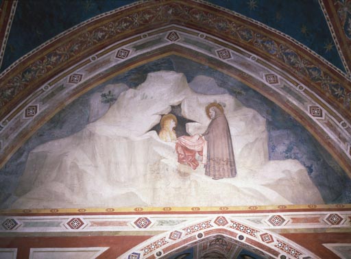 Zosimas reicht der hl. Maria Magdalena in der Wueste einen Mantel, um ihre Bloesse zu bedecken od Giotto (Schule)