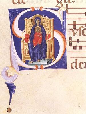 Ms 562 f.16r Historiated initial 'S' depicting the Madonna and Child enthroned, from a gradual from od Giovanni Cimabue