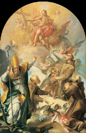 Three Capuchin Saints and a Bishop Worshipping Christ and the Cross