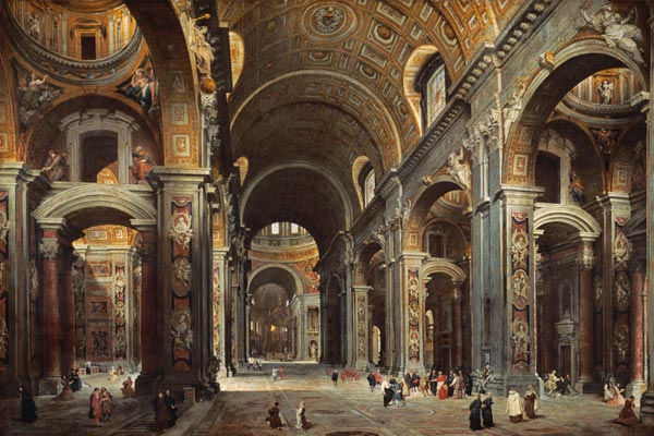 Cardinal Melchior de Polignac (1661-1742) Visiting St. Peter's in Rome od Giovanni Paolo Pannini