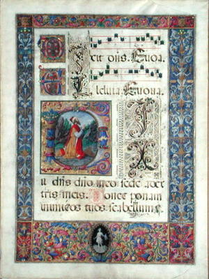 Page from a manuscript with a historiated initial 'D' depicting King David, c.1480 (vellum) od Giuliano Amadei