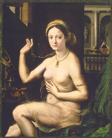 Dame bei ihrer Toilette od Giulio Romano