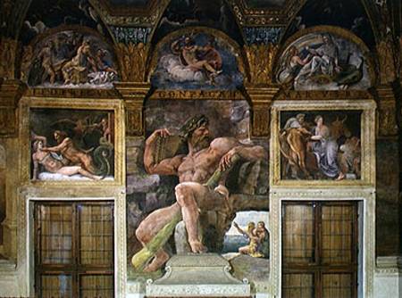 Olympia seduced by Jupiter, Polyphemus guarding Acis and Galatea, Pasiphae entering the cow construc od Giulio Romano