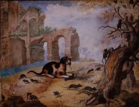 Cat killing mice in a landscape od Gottfried Mind