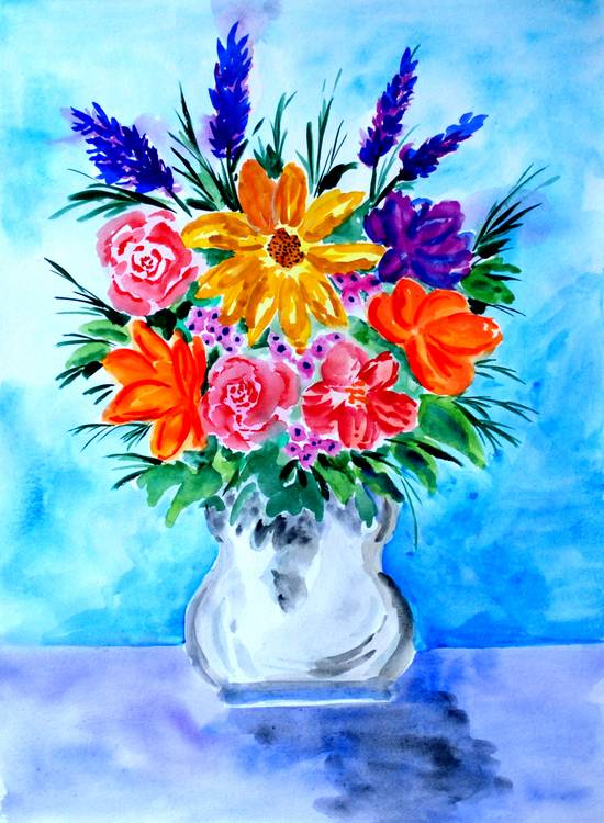 Bunter Blumenstrauß in Vase od Sebastian  Grafmann