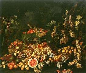 Still life with fruits and flowers