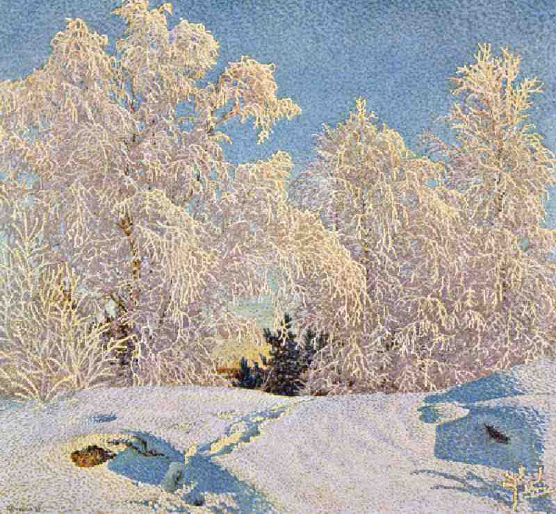 Frost in Sunshine, 1921 (colour litho) od Gustaf Edolf Fjaestad