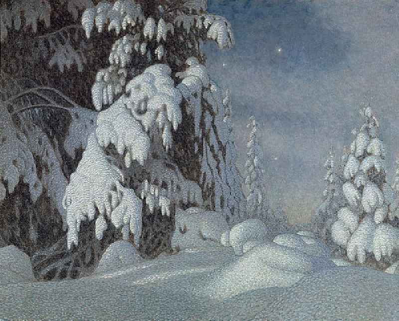 Moonlight in the winter od Gustaf Edolf Fjaestad
