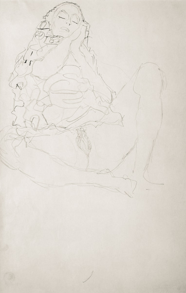 Sitzender Halbakt mit geschlossenen Augen od Gustav Klimt