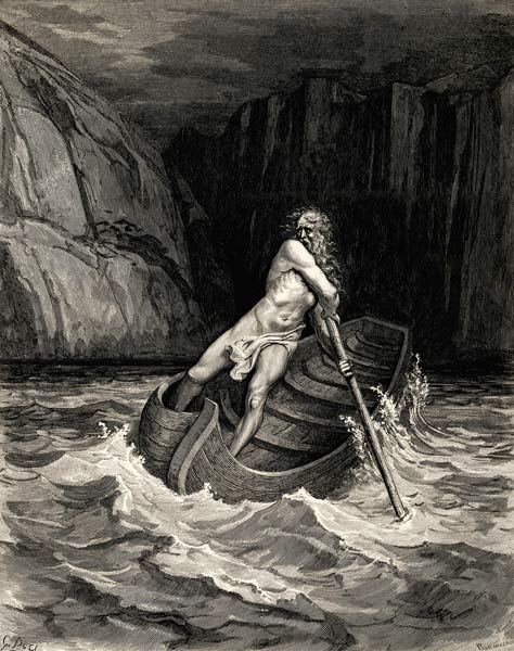 Arrival of Charon. Illustration to the Divine Comedy by Dante Alighieri od Gustave Doré