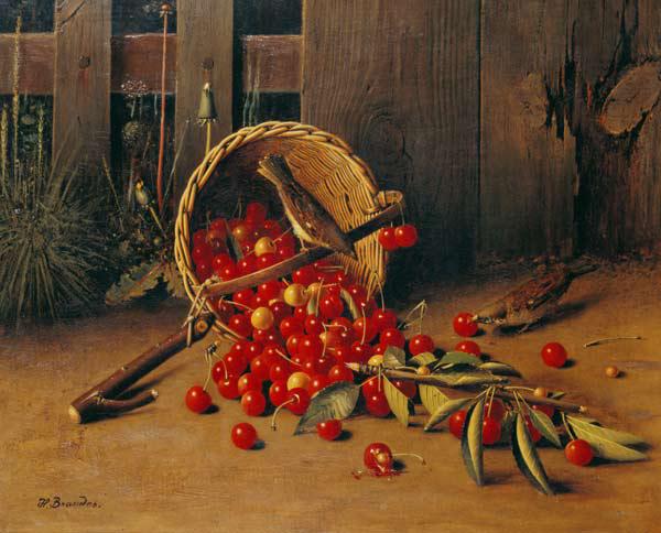 Quiet life with cherries in a Weidenkorl