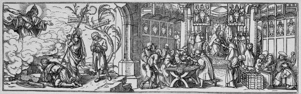 Sale of Indulgences / Woodcut / Holbein od Hans Holbein d.J.