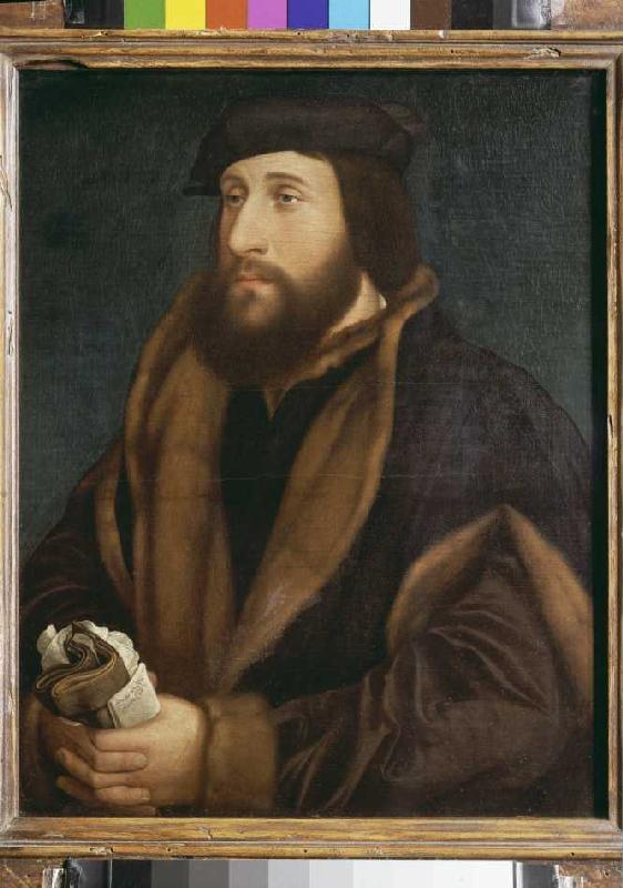 Unbekannter Mann mit Brief und Handschuhen od Hans Holbein d.J.