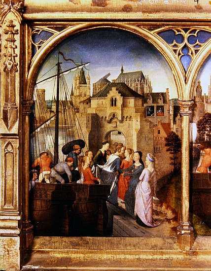 St. Ursula and her companions landing at Cologne, from the Reliquary of St. Ursula, before 1489 od Hans Memling