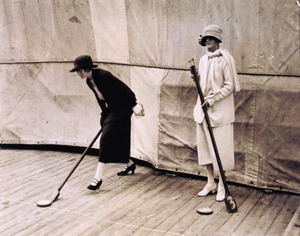 Two lady passengers playing deck games on the boat during the journey to Egypt, 1923 (gelatin silver