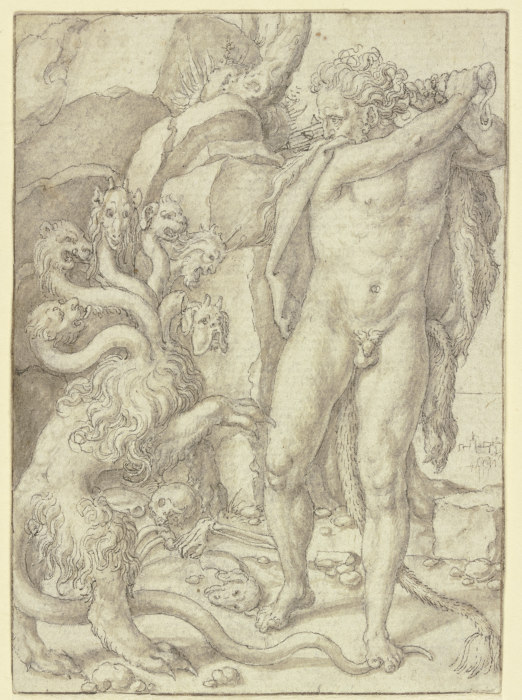 Herkules tötet die Lernäische Hydra od Heinrich Aldegrever