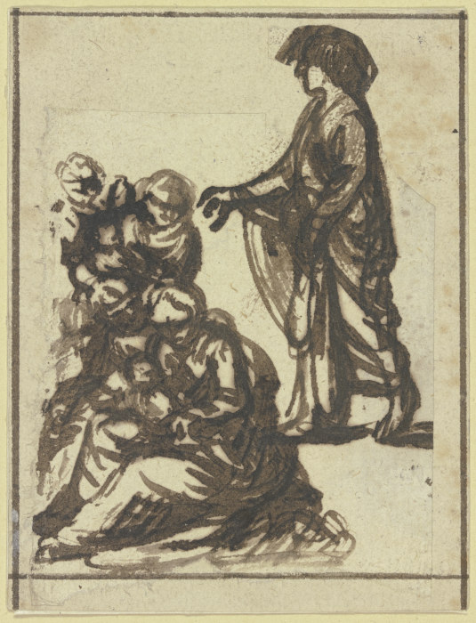 Figurengruppe, vorne zwei am Boden sitzende Frauen od Hendrik Goudt