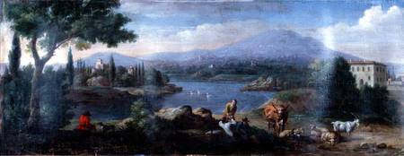 Italianate Landscape, with Cowherds Resting od Hendrik van Lint