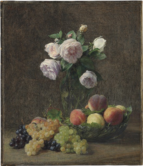 Vase de roses, pêches et raisins od Henri Fantin-Latour