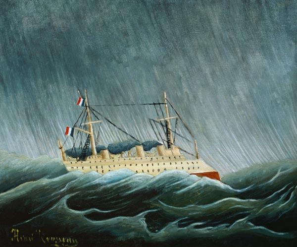 Steamship in the storm.
