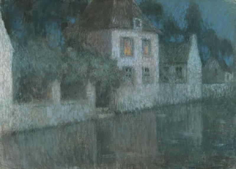 Evening houses at the channel (Nemours) od Henri Le Sidaner