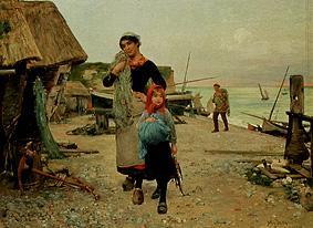 Fisherman, returning home to the catch with her nets. od Henry Bacon
