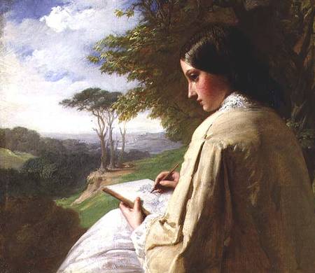 Young Lady sketching in a landscape od Henry Le Jeune