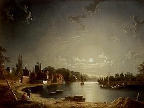 Riverside at moonlight od Henry Pether