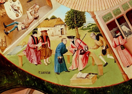 Greed, detail from the Table of the Seven Deadly Sins and the Four Last Things, c.1480  (see also 16 od Hieronymus Bosch