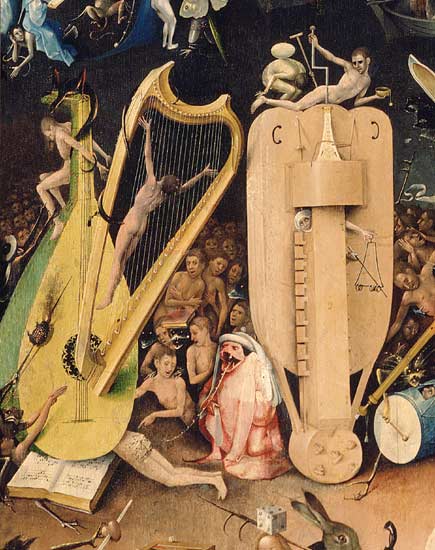 The Garden of Earthly Delights: Hell, detail of musical instuments from the right wing of the tripty od Hieronymus Bosch