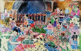 Chichicastango, Market Day (coloured inks on silk) 