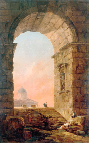 Landscape with an Arch and the St. Peter's Basilica in Rome od Hubert Robert