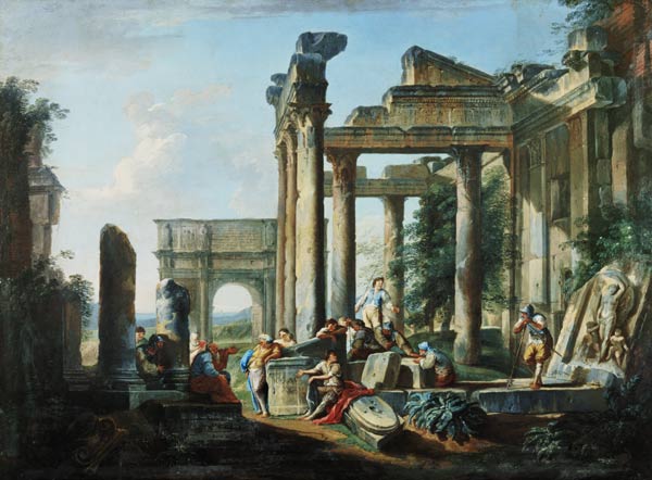 Leisure time of the soldiers in the midst of Roman ruins od Hubert Robert