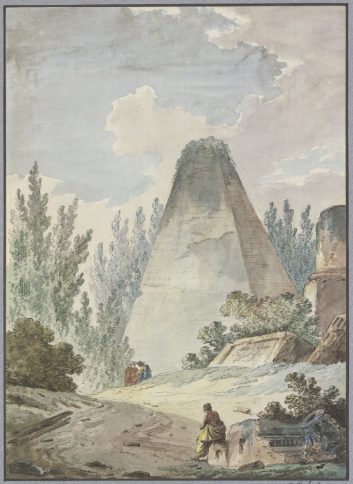 Pyramide mit abgebrochener Spitze in antiker Trümmerlandschaft od Hubert Robert