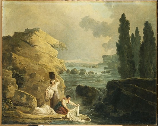 Washerwomen by a Cascade od Hubert Robert