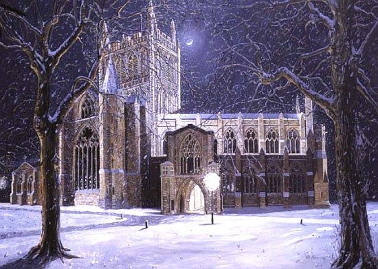 Hereford Cathedral, Floodlit at Night, 1994 (oil on board)  od Huw S.  Parsons