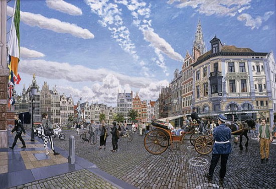 The Great Market Square in Antwerp, 1996 (oil on board)  od Huw S.  Parsons