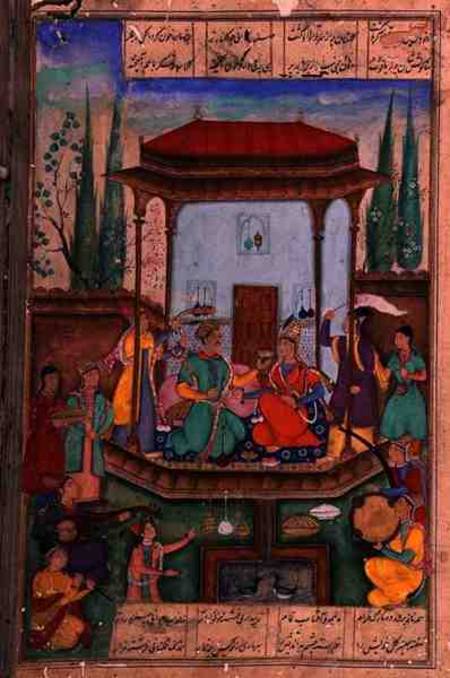 Iskandar Enthroned, folio 88a, from 'The Mirror of Alexander', written by Amir Khusrau Dihlavi (1253 od Indian School